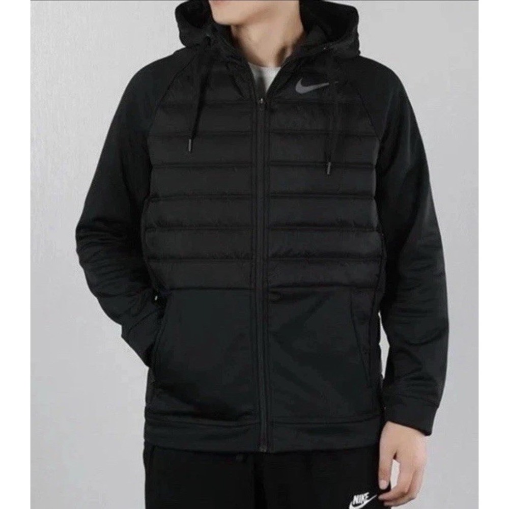 Mens Nike Quilted Puffer NYLON Hooded Full Length Jacket CZ4342 010 M EUC